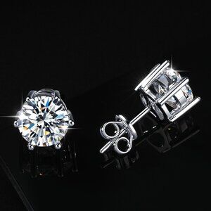 💎NEW Certified Dazzling 0.5CT S925 Sterling Silver 6-Prong Solitaire Stud Earri
